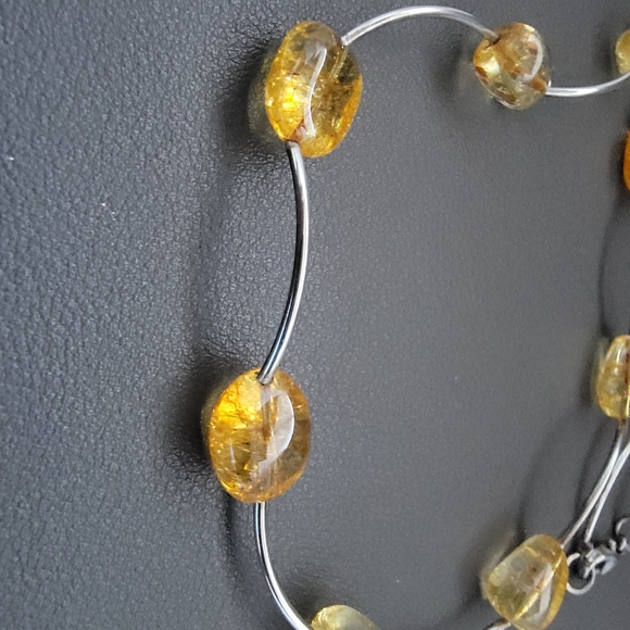 Natural Citrine Nugget Necklace 925 Sterling Silver Scalloped Wire Strand - Picture 7 of 8